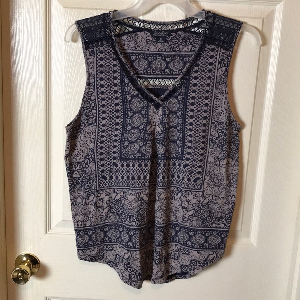 Lucky Brand Navy V-Neck Sleeveless Top w/Lace Detail